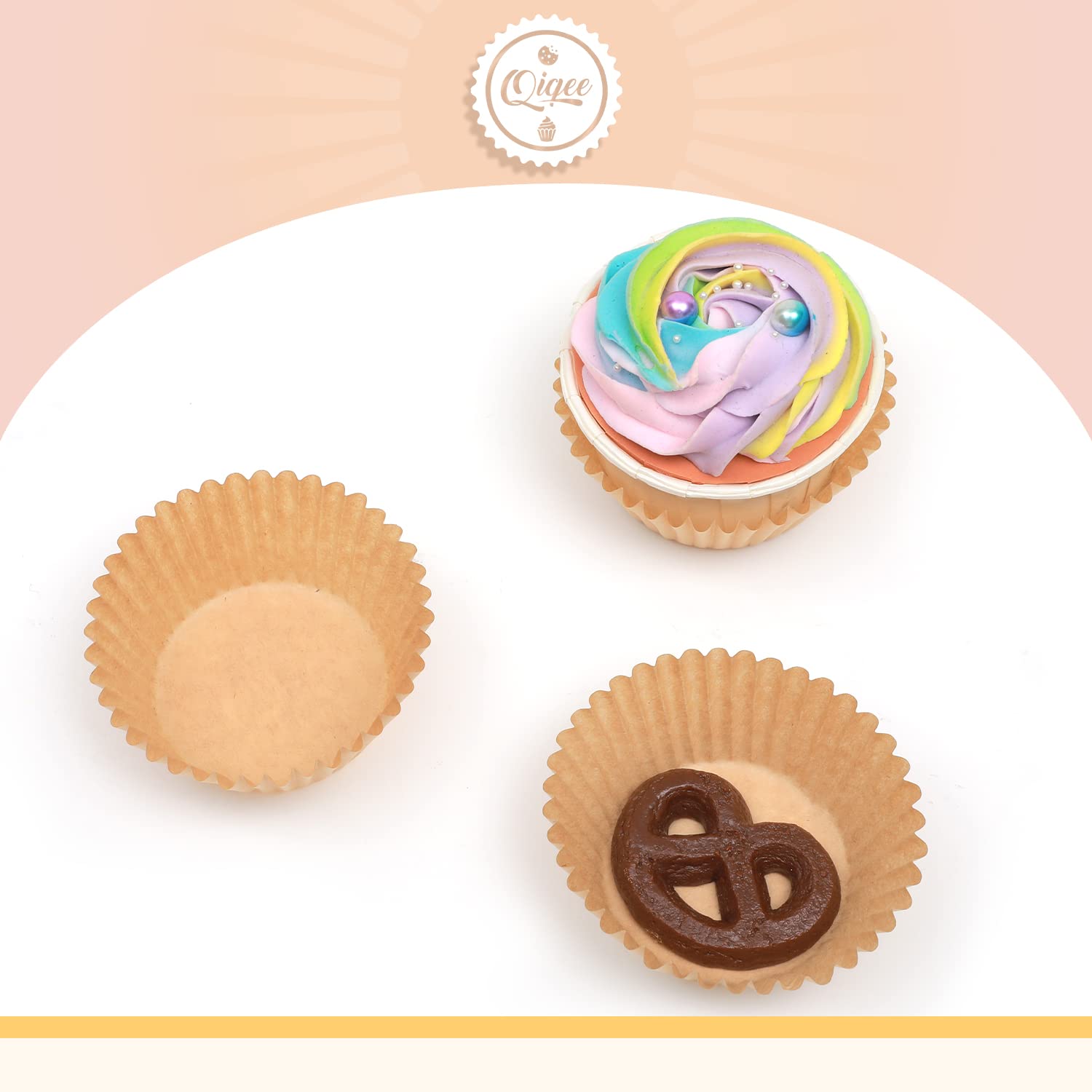 Qiqee 300 Count Jumbo Cupcake Liners Natural Muffin Liners Food Grade Jumbo Size Baking Cups Paper No Smells(Large Size)