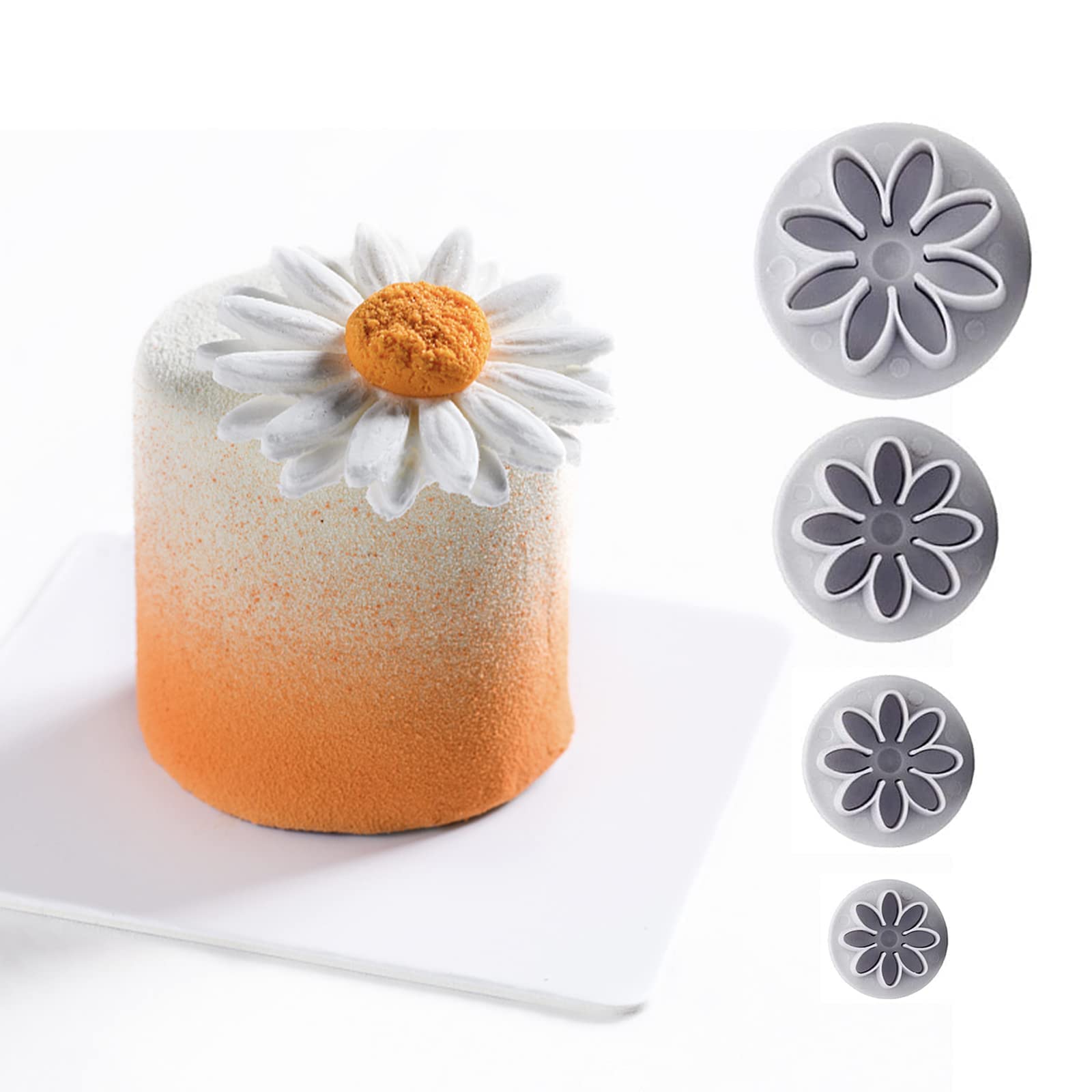 Sunflower Fondant Cutter Flower Molds For Fondant 4Pc Chrysanthemum 8Petals Daisy Plunger Cutter Gerbera Cutting Set Cookie Cutt