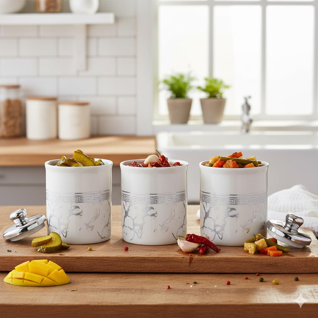 The Better Home Ceramic Jars Set For Kitchen Storage With Lids | Airtight Kitchen Jars Containers Set | Multipurpose Jars For Pi