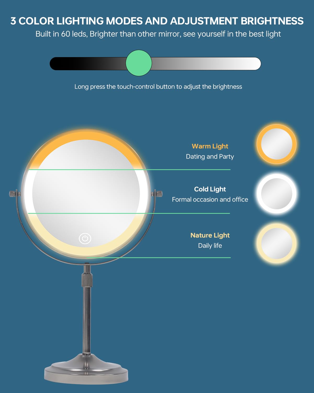 Erlingeryi 9'' Lighted Makeup Mirror With With Lights And Magnification 1X/10X, 5000Mah Rechargeable Magnifying Vanity Mirror, 3