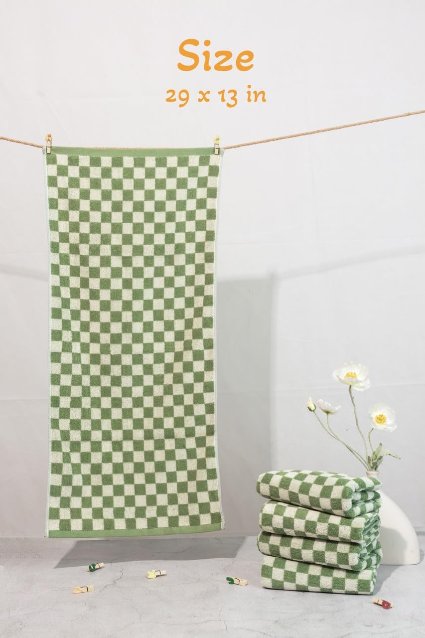 Madi-Cadi Luxurious Checkered Cotton Hand Towels Set Of 5 - Soft, Absorbent, And Decorative Checkered Design For Bathroom, Kitch