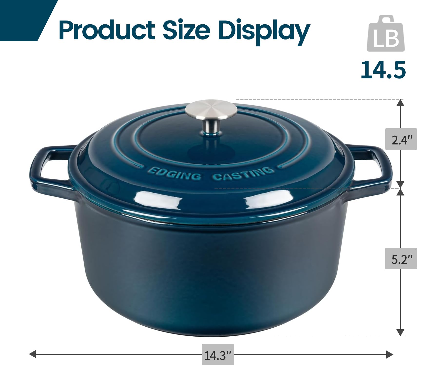Edging Casting Enameled Cast Iron Dutch Oven Pot With Lid, 7.5-Quart, Round Dutch Ovens, Dual Handle, For Bread Baking, Bread Ov