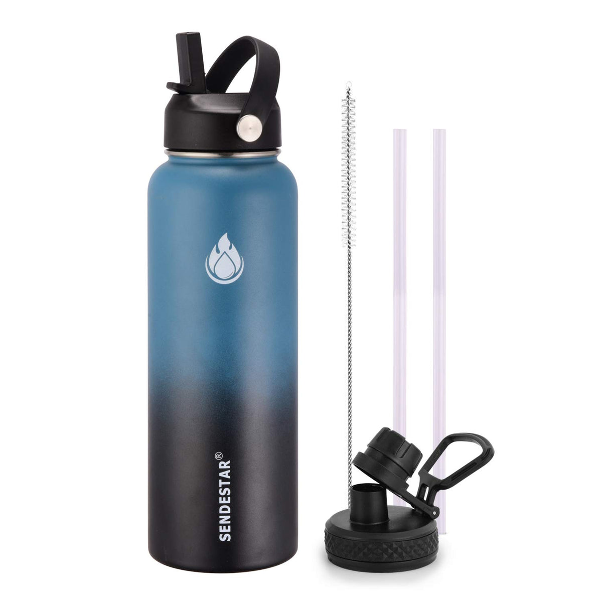 Sendestar Water Bottle 40Oz Double Wall Vacuum Insulated Leak Proof Stainless Steel Sports Water Bottle-Wide Mouth With New Flex