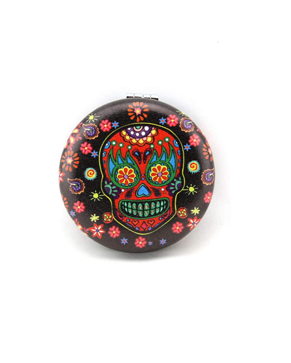 Puka Creations Sugar Skull Compact Mirror Make Up Mirror For Women Skull Gifts (Red Skull)
