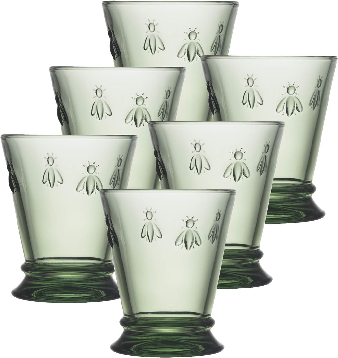 La Rochere Napoleon Bee Green Tumbler Set of 6 - La Rochere Bee Glassware Sets - Fancy Glassware Drinking Glasses (9 oz)
