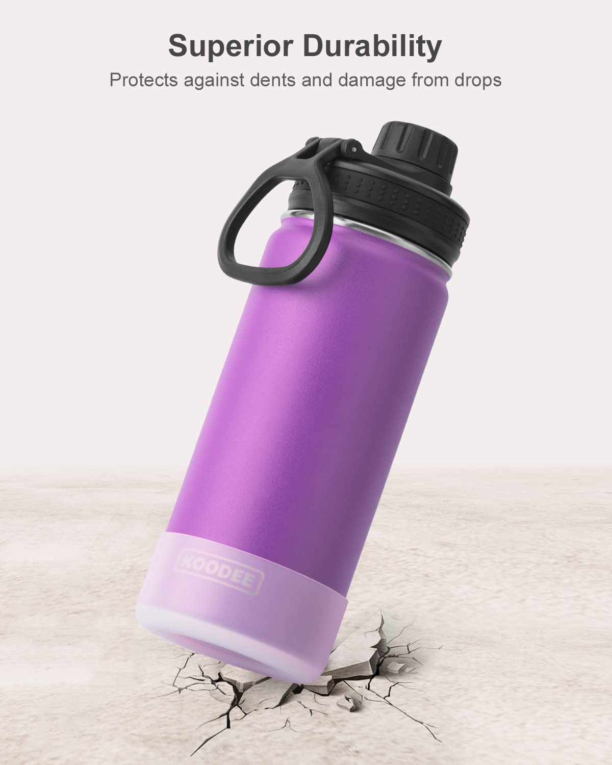 Koodee Water Bottle -16 Oz Stainless Steel Vacuum Insulated Metal Water Bottle For Girls, Sports Water Bottle For School 2 Pack