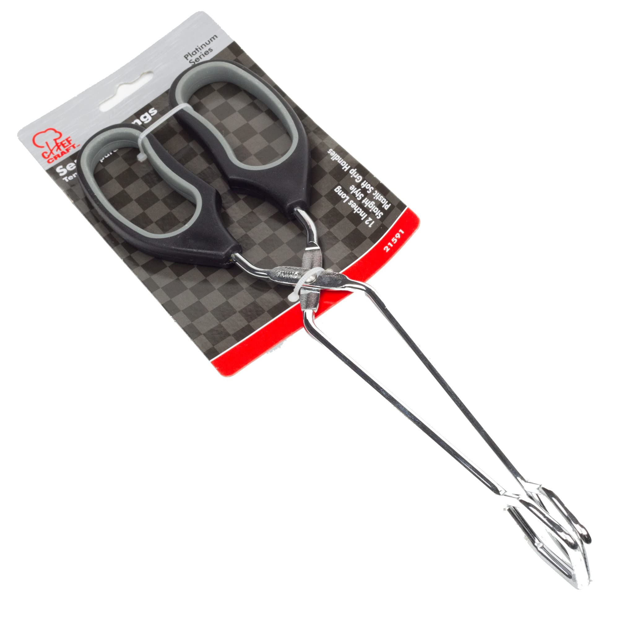 Chef Craft Classic Straight Tongs, 12 Inches In Length, Black