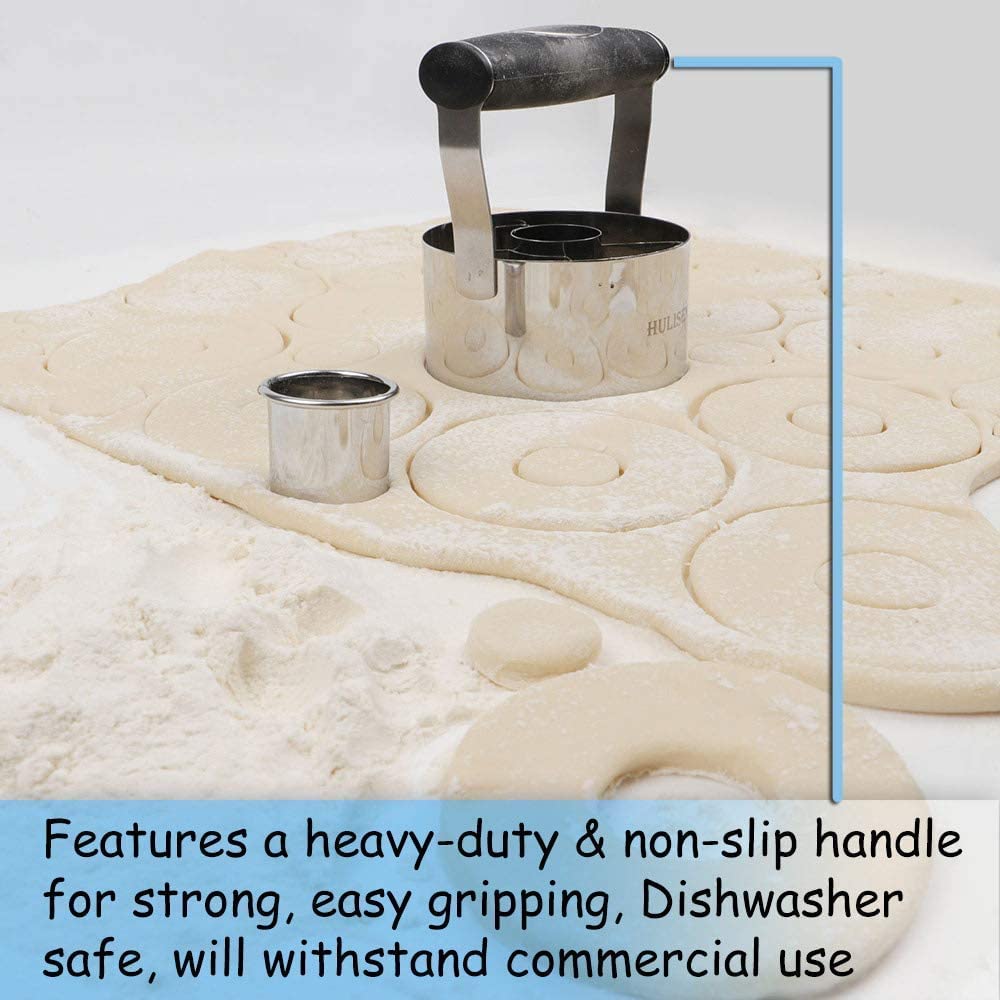 HULISEN Donut Cutter  3.5 inch Stainless Steel Doughnut Cutter with Soft Grip Handle  and Small Biscuit Cutter  Professional Baking Dough Tools  Gift Package