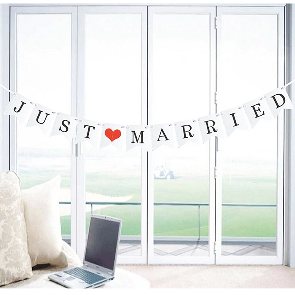 Just Married Wedding Banner Set, Wedding Decorations For Reception, Bridal Shower And Engagement Photo Prop,Car Decorations