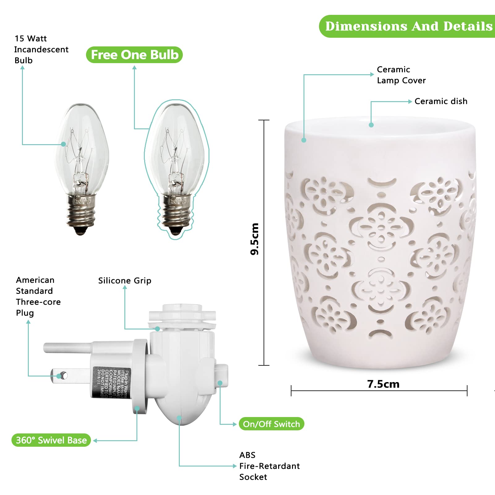 STAR MOON Ceramic Pluggable Wax Melt Warmer, Diffuser for Fragrance Oil, Candle Melter Plug in Wall for Home, Office and Spa, Id