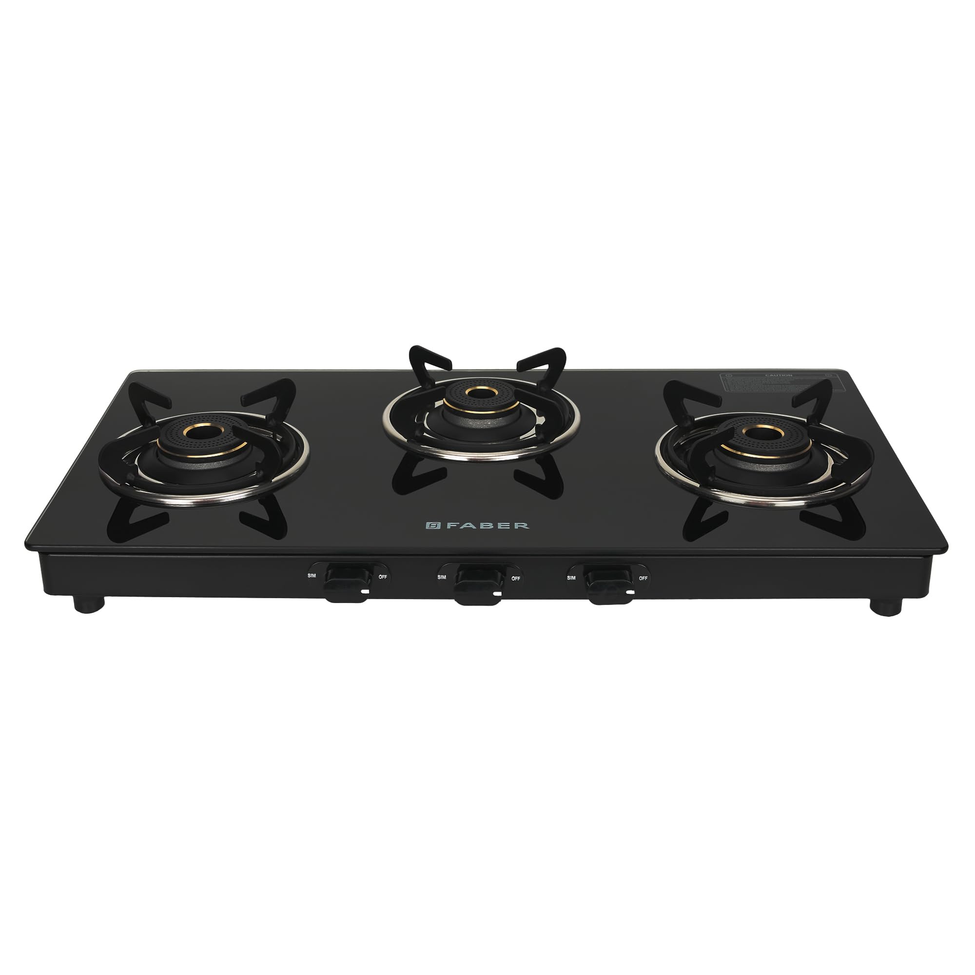 Faber 77Cm 3 Burner Mist Sleek Cooktop |Toughened Black Glass |1 Small, 1 Medium, 1 Jumbo Burners |Powder Coated Pan Support |Ny
