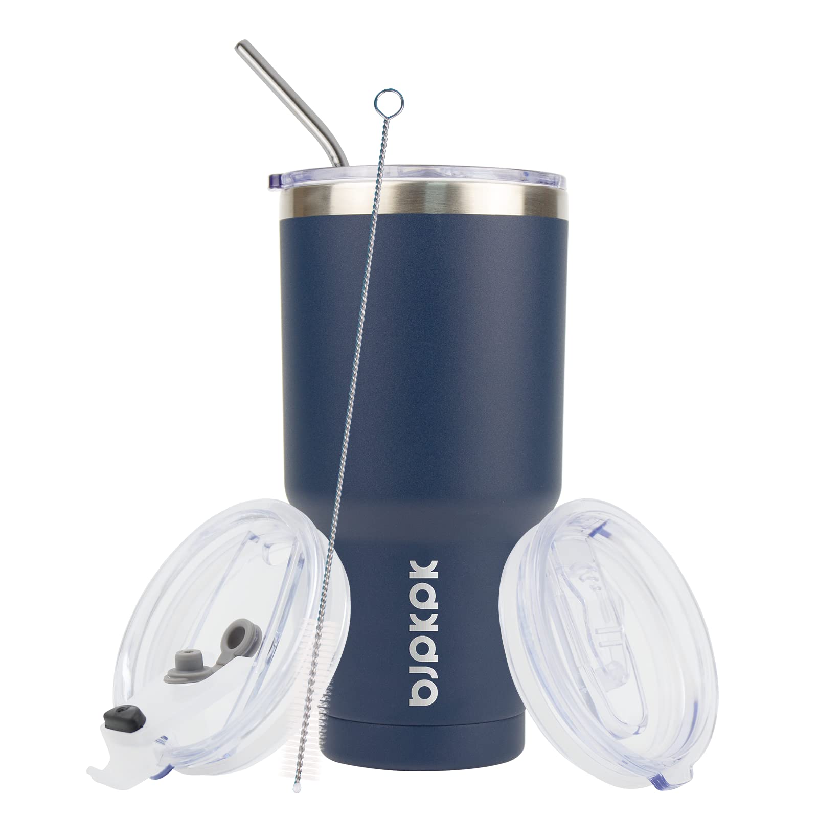 Bjpkpk 30 Oz Tumbler With Lid And Straw Stainless Steel Double Wall Vacuum Insulated Tumblers,Navy Blue