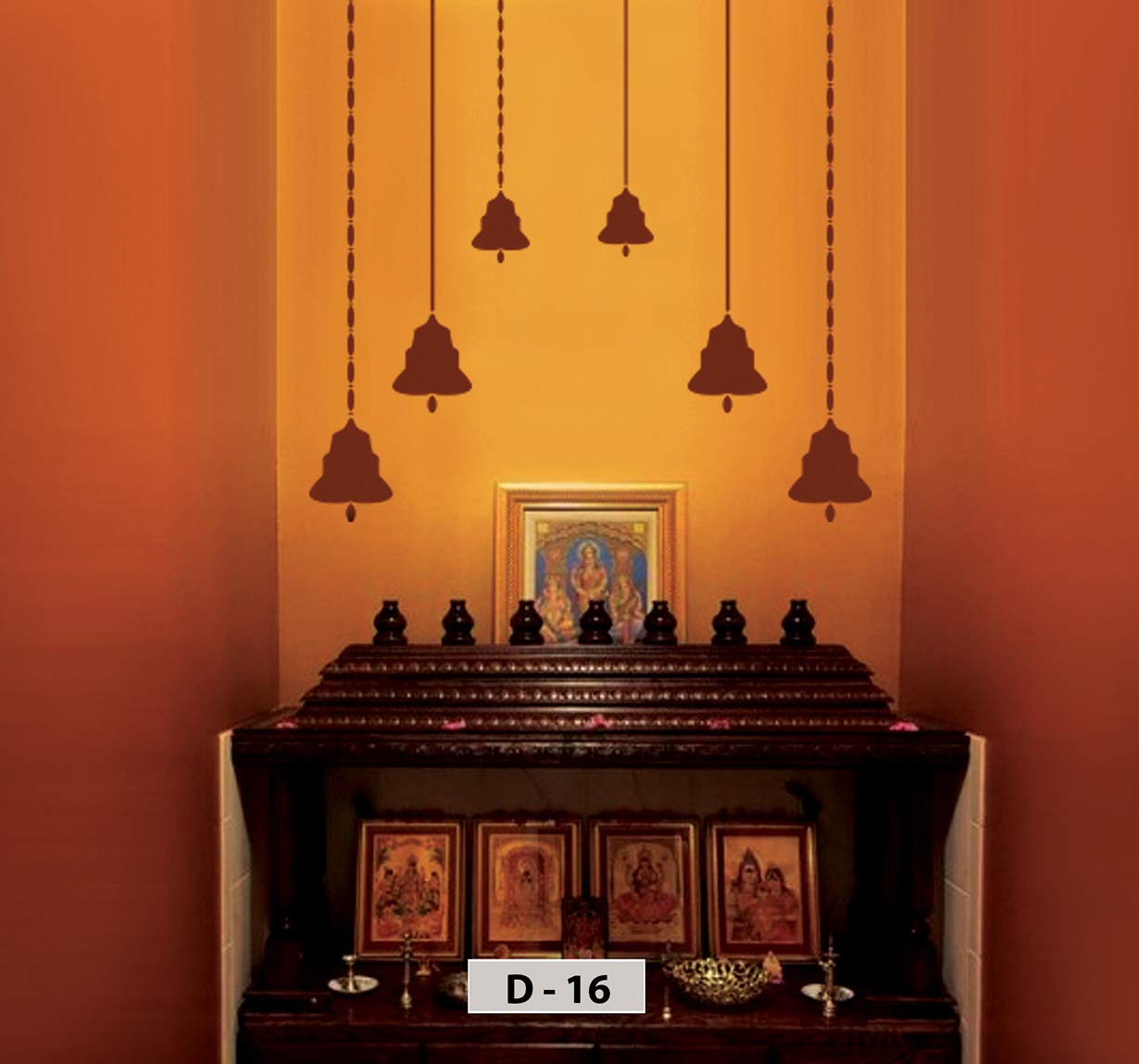 Design In Pooja Room Bell Stencil Paining Designs D16