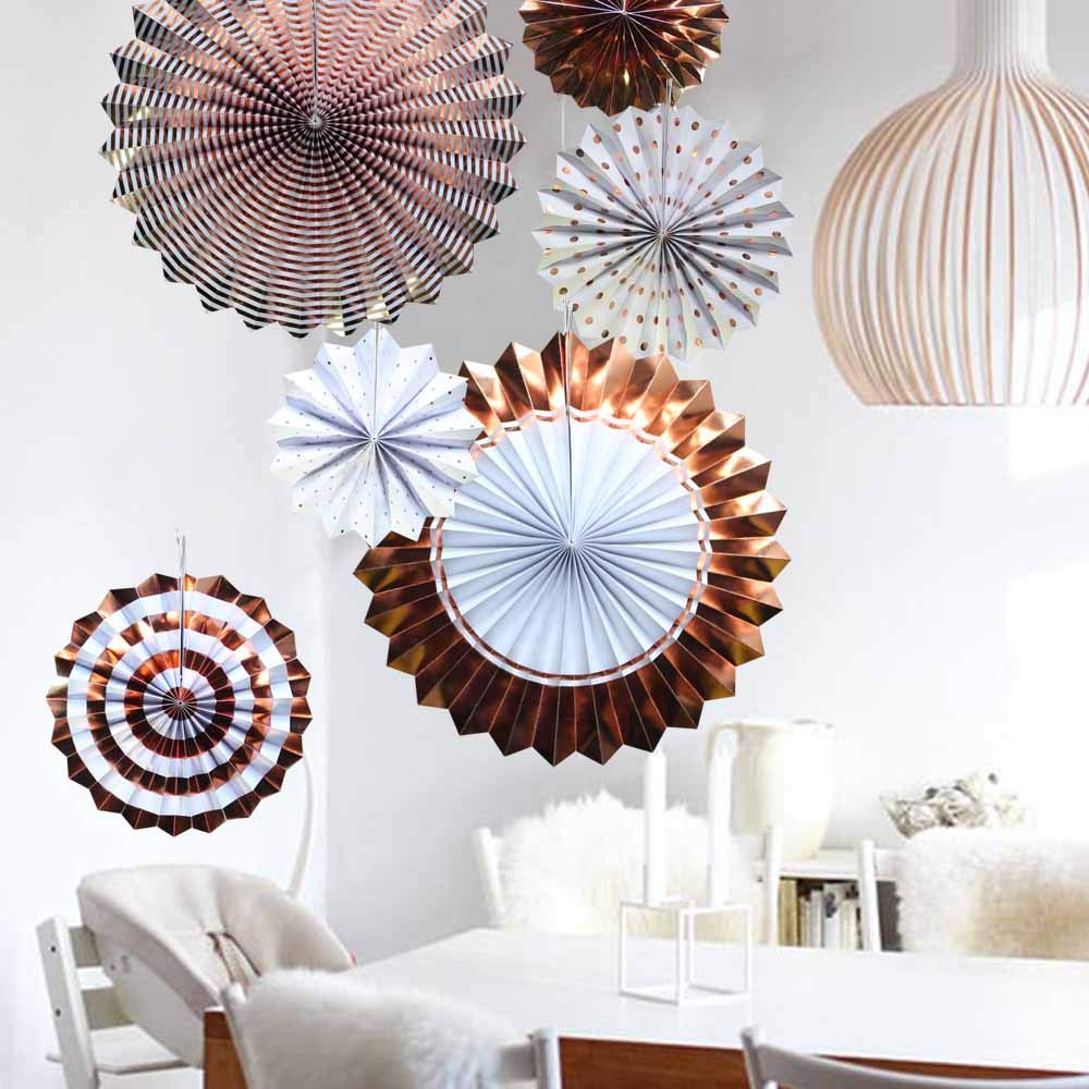 Hola Fiesta | Rose Gold Paper Fans Flower For Wedding Birthday Carnival Welcome Party Decorations,Rose Gold,Set Of 6