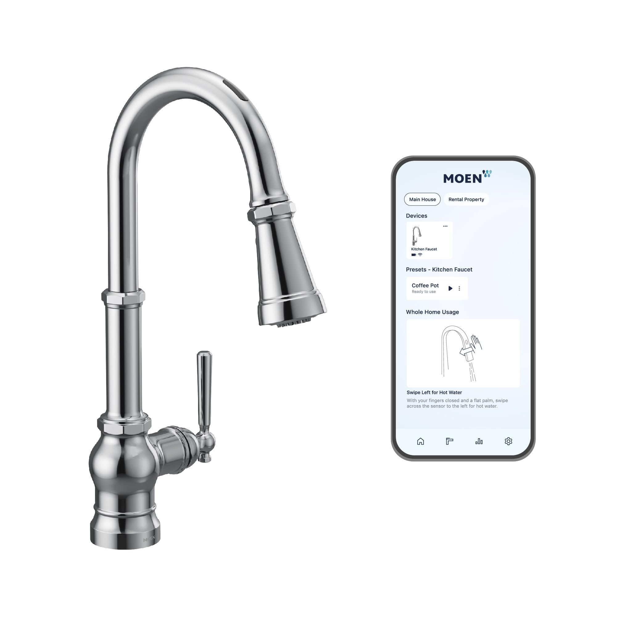 Moen Paterson Chrome Smart Faucet Touchless Pull-Down Sprayer Kitchen Faucet with Voice and Motion Control, S75003EV2C