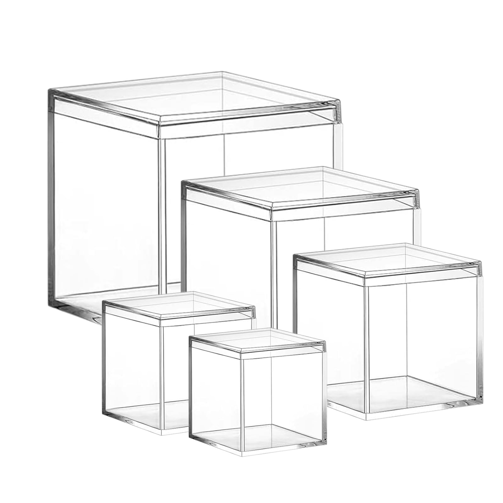 Profikla 4.7/4/3.3/3/2.5 Inch Clear Acrylic Box With Lid, Jewelry Display Box, Plastic Square Cube Decorative Storage Boxes For