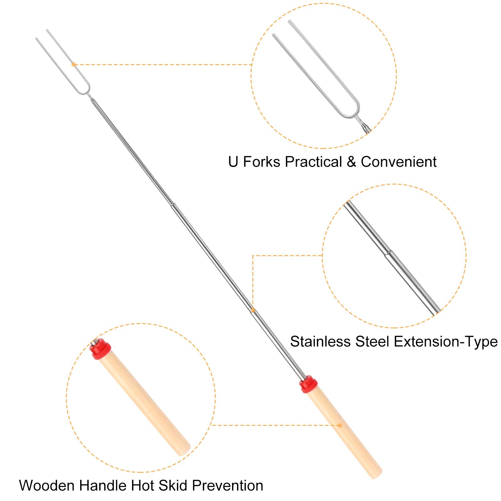 Marshmallow Roasting Sticks  Telescoping Smores Sticks for Open Fire Pit  32 Inch Long Marshmallow Toasting Barbecue Forks BBQ Smores Skewers for Campfire Camping Hotdog Hot Dog Bonfire Grill  5 Pack