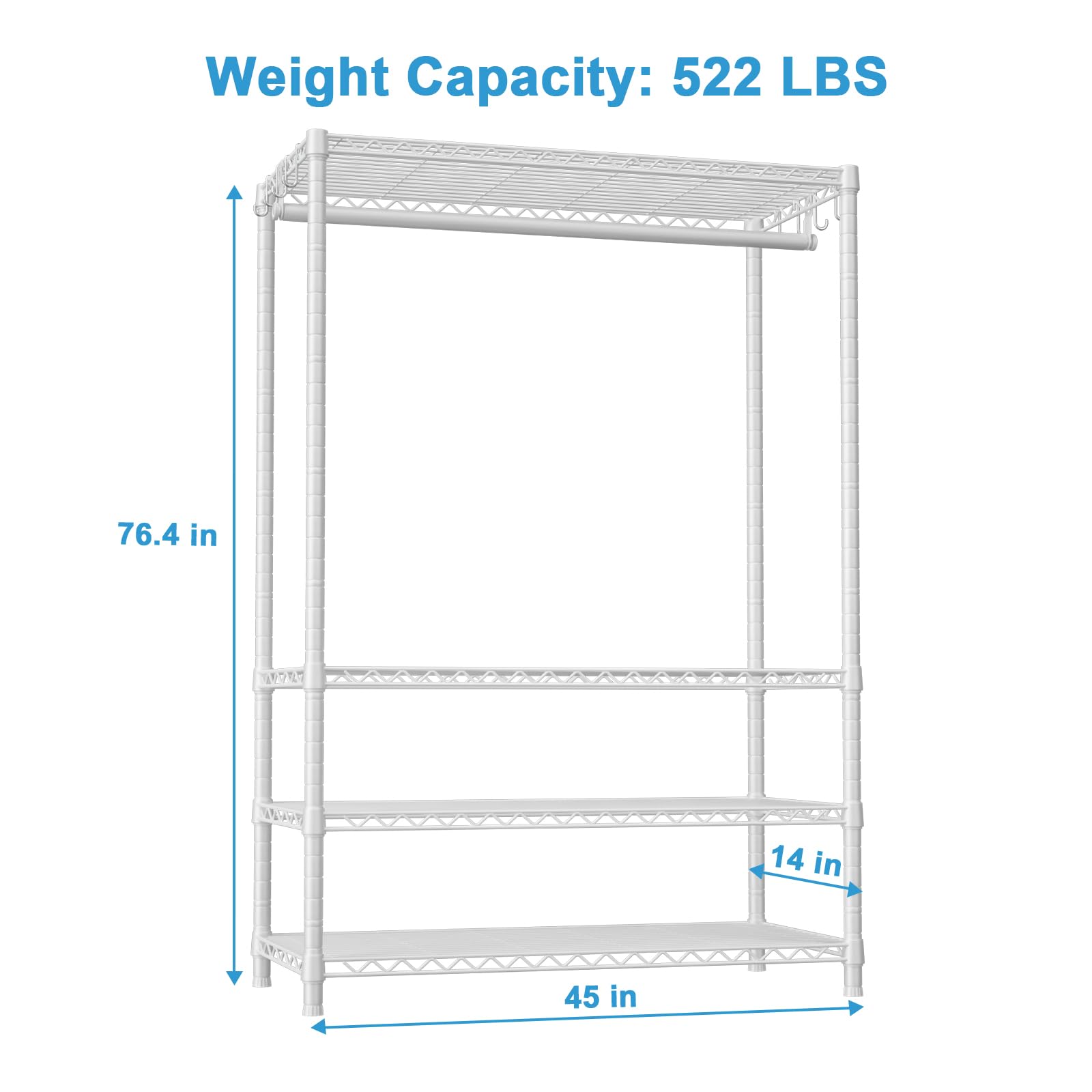 Ulif H4 Plus Garment Rack, 4-Tier Portable Clothes And Clothing Rack For Bedroom And Cloakroom, Closet Storage And Organizer War