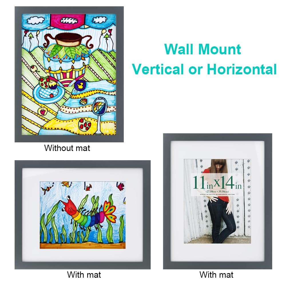 RPJC 11x14 inch Picture Frame Made of Solid Wood and High Definition Glass Display Pictures 8x10 with Mat or 11x14 Without Mat f