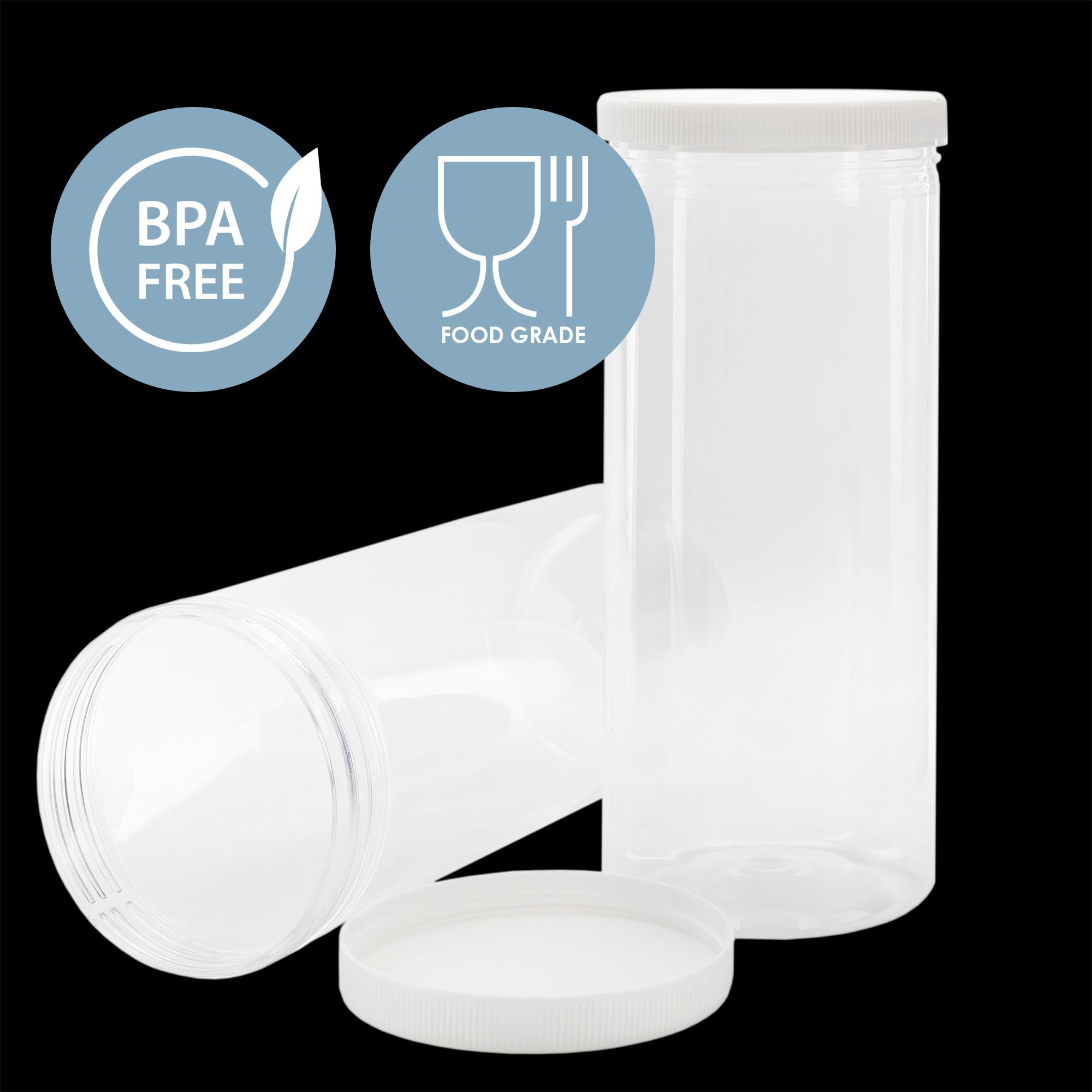 Cornucopia Tall Clear Plastic Canisters w Lids and Labels (3-Pack  2.5 quart / 10 cup capacity); 10in High BPA-free PET 80oz Jars for Food & Home Storage