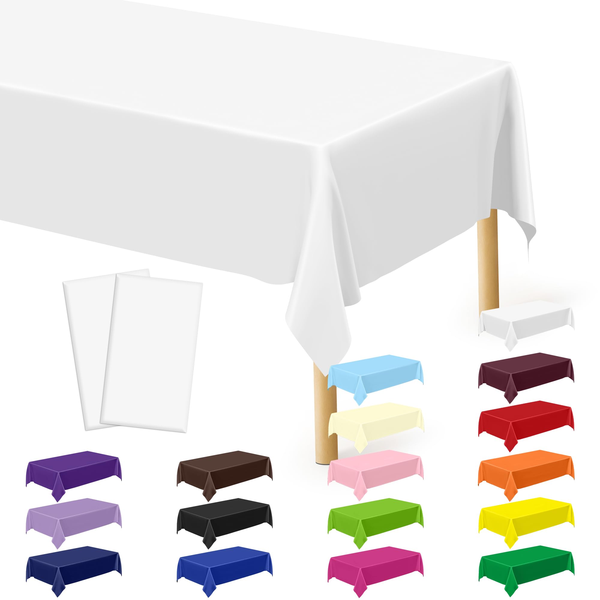 QZYL 2 Pack Picnic Table Cover, 108 x 54 Inches White Tablecloth for Rectangle Table, Disposable Tablecover Plastic Tablecloth P