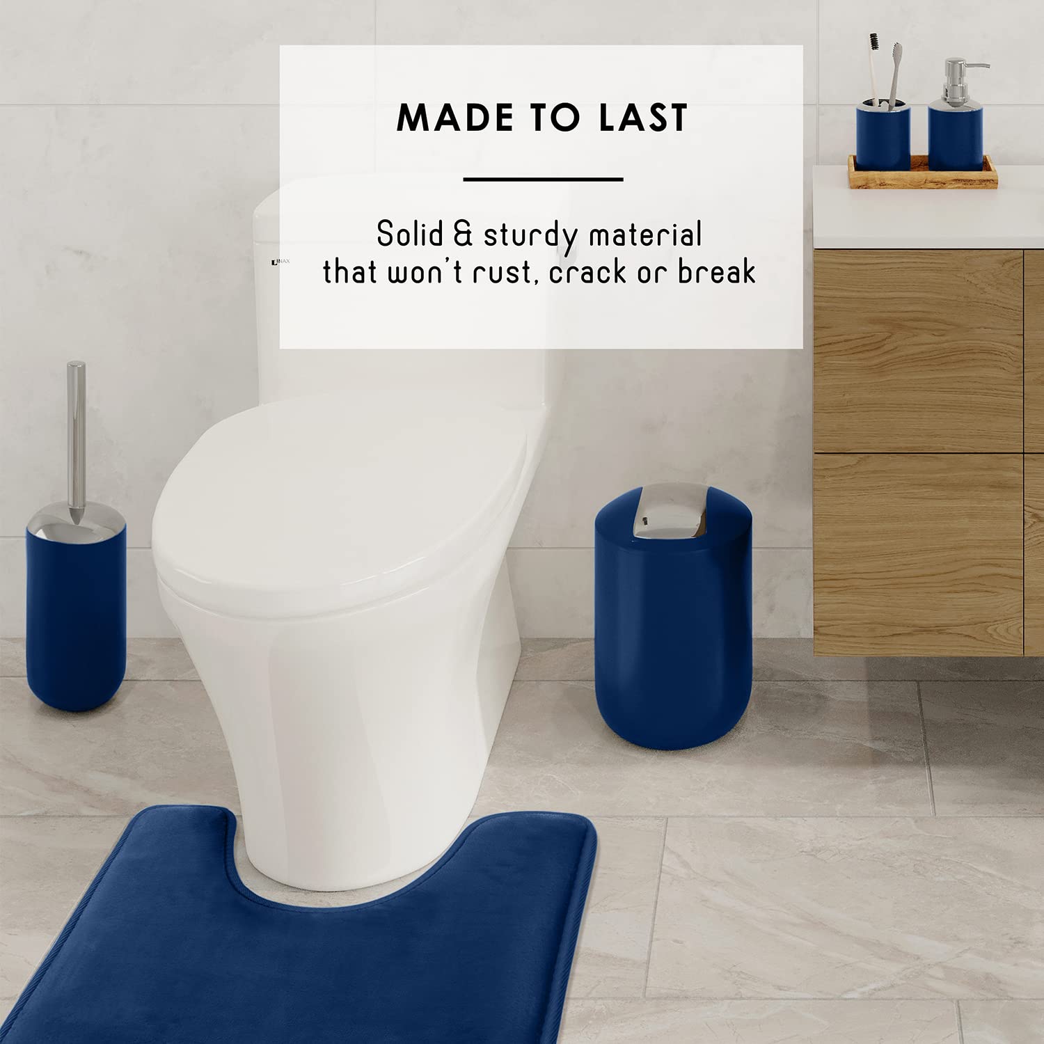 Clara Clark Bathroom Set - Navy Bathroom Accessories Set  20PC Bathroom Accessory Set  Shower Curtain Set with Liner  Toothbrush Holder  Soap Dispenser  Soap Dish  Toilet Brush Holder  and Trash Can