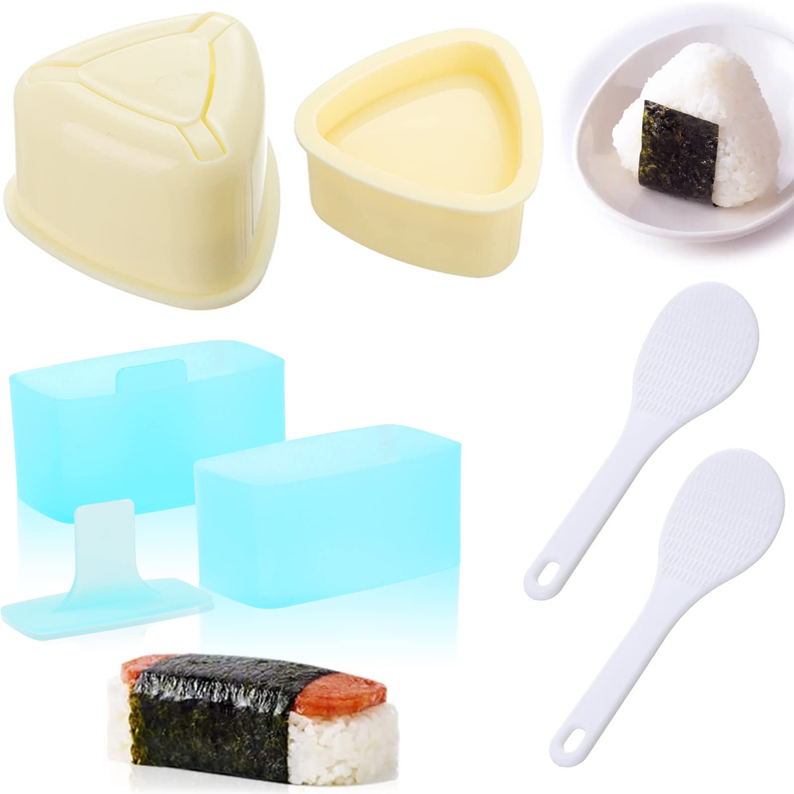 Dimvka 2 Pack Onigiri Sushi Maker Mold Triangle Sushi Press (Large & Small), Non Stick Sushi Rice Making Kit With 1 Pack Small R