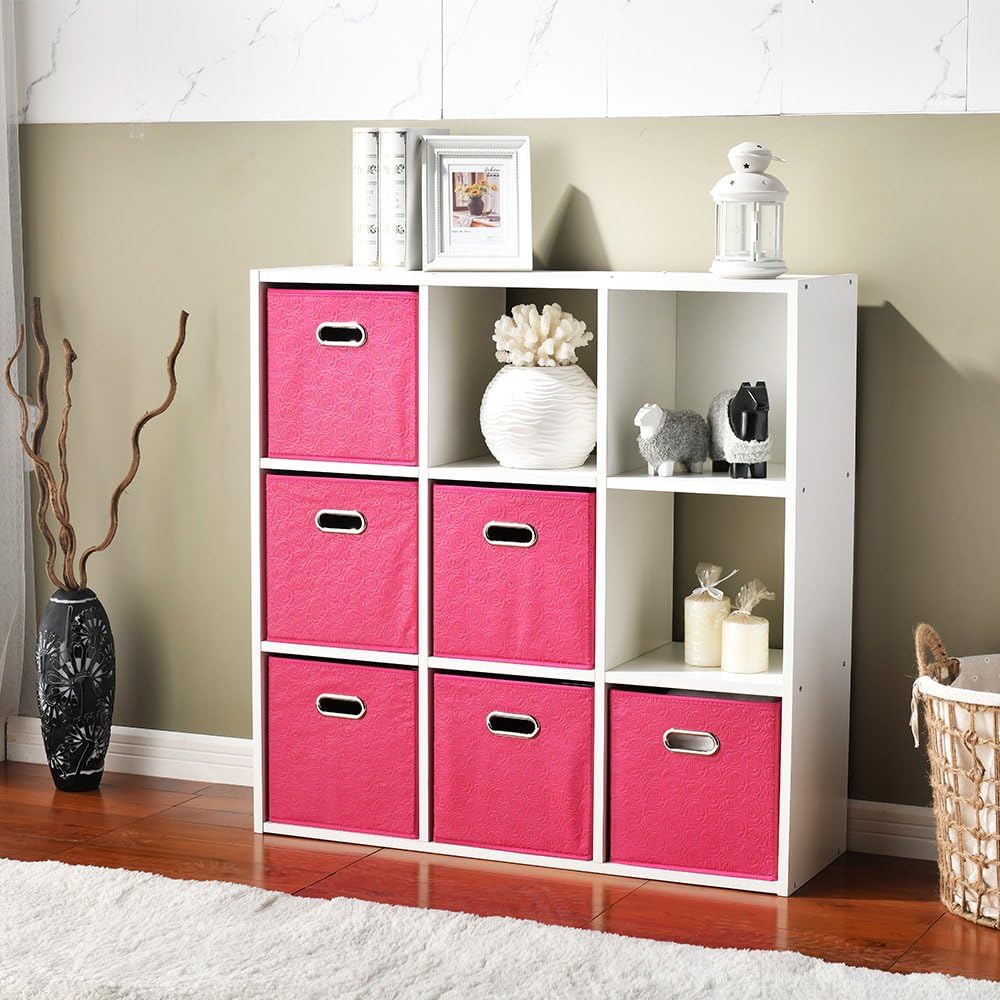 Ikebana Embossed Peach Blossom Pink Foldable Cube Storage Bins 11 Inches, Fabric Storage Bins Drawers Clothes Organizer Collapsi