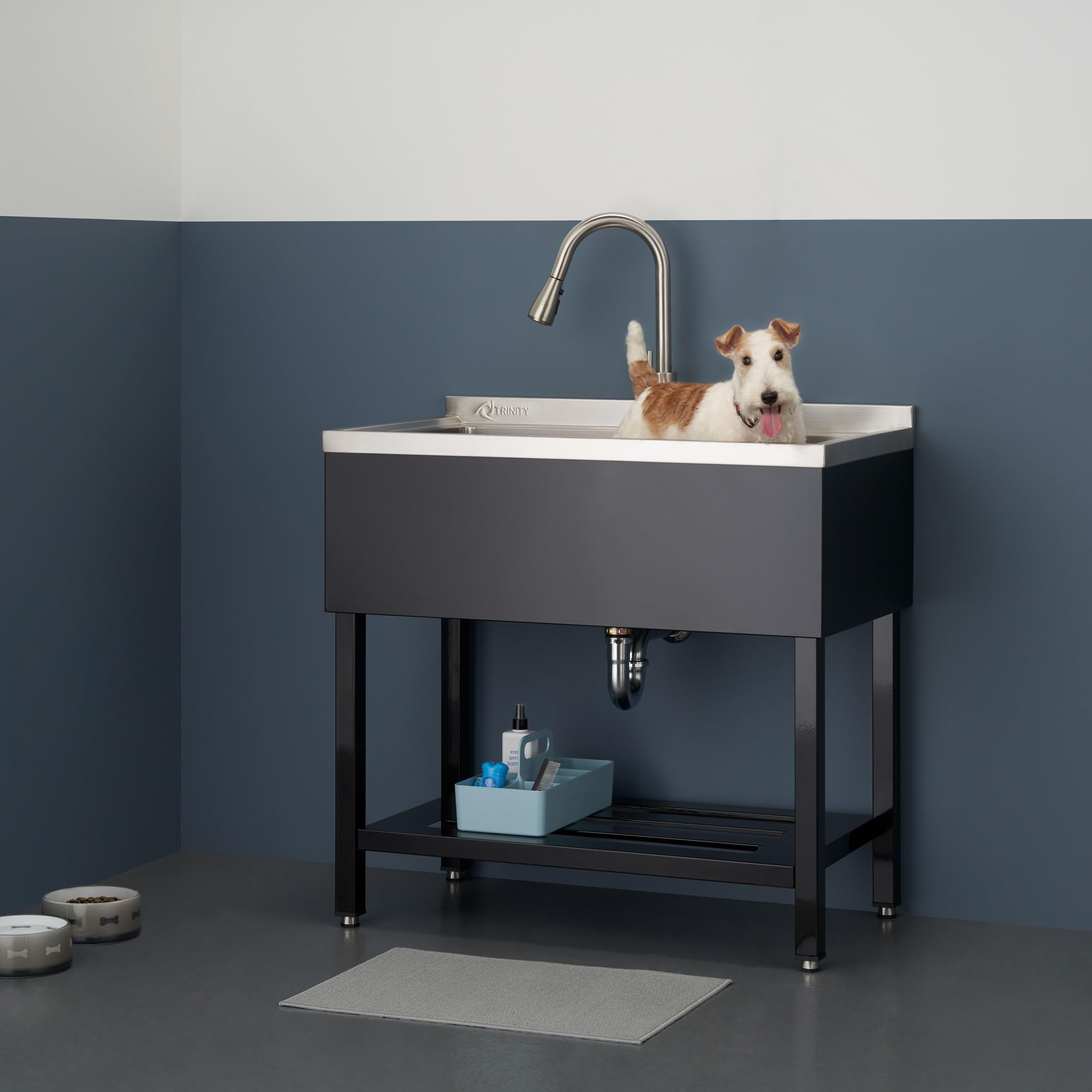 Trinity Thapbk-0323 Stainless Steel Freestanding Single Bowl Utility Sink For Garage, Laundry Room, And Commercial Use, Includes