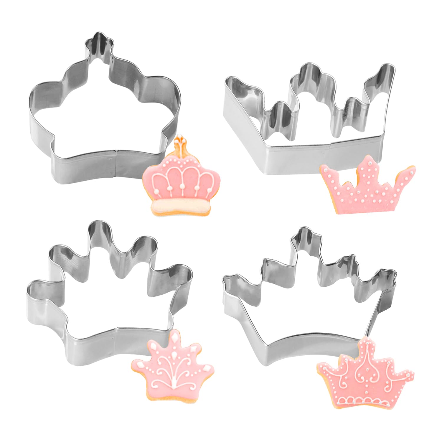 Mini Cookie Cutter 4 Pcs/Set Crown King Queen Prince Princess Shapes Stainless Steel Cookie Cutter Fondant Cutter-Tiny2.5-3.6