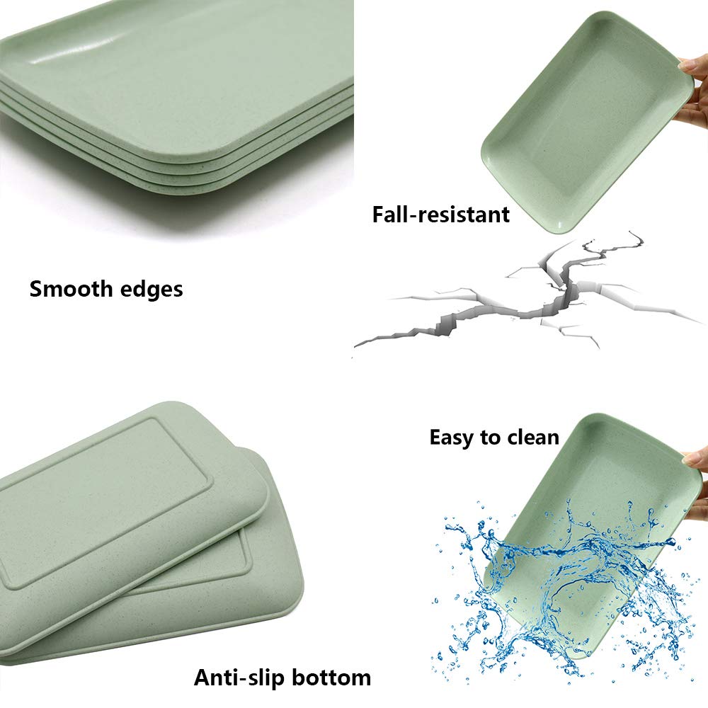Roucerlin 4 Pack Big Rectangular Dinner Plates, 9.3 X 5.7 In Unbreakable Pp Plates, Reusable Durable Lightweight Salad Plate For