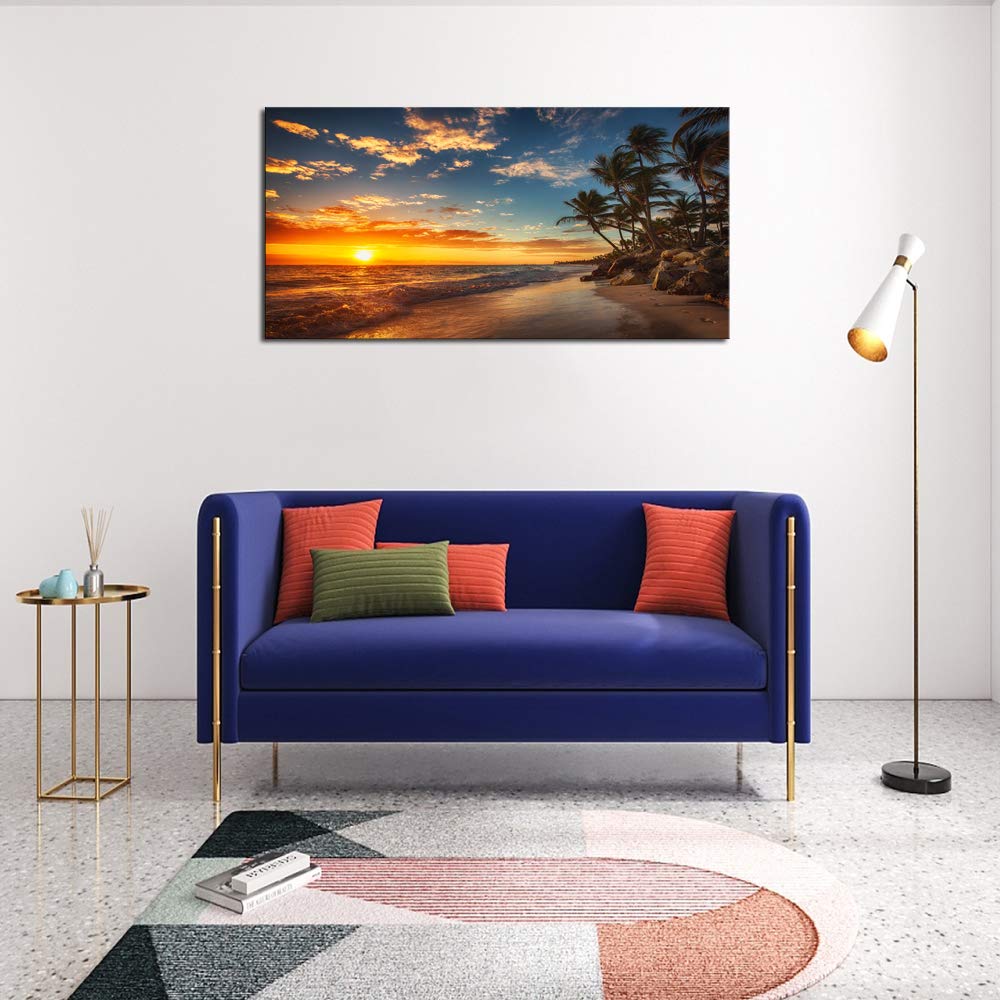Dzl Art S74750 Canvas Painting Print Paradise Tropical Island Beach With Palms Photograph Print Nature Pictures Wall Art Canvas