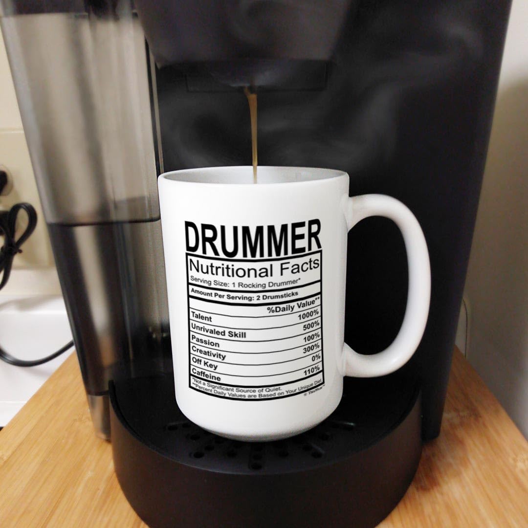 Thiswear Funny Drummer Gifts For Men Drummer Nutritional Facts 2 Pack 15Oz Coffee Mugs Set White