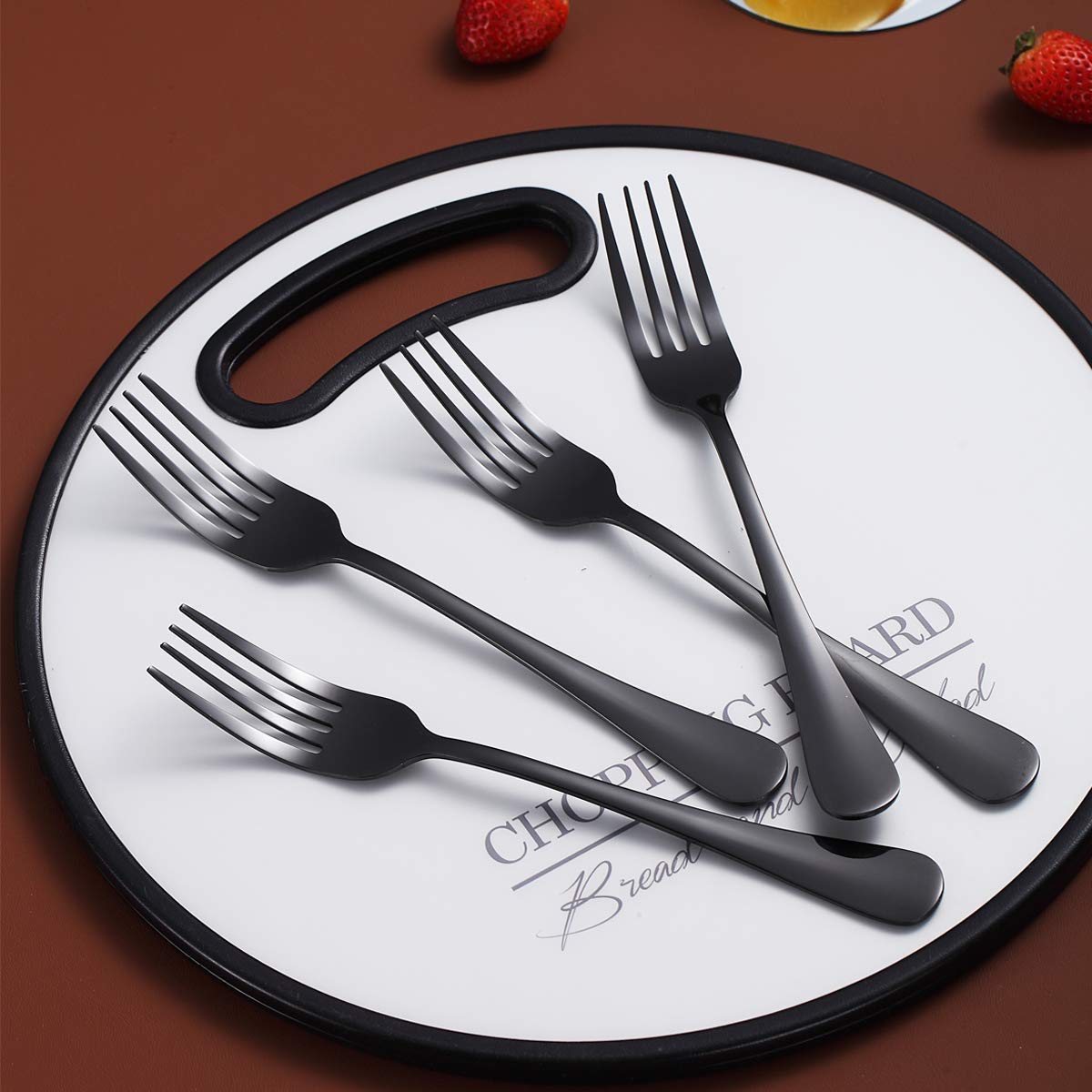 Black Dinner Forks Of 4, Berglander 7.9'' Stainless Steel Titanium Shiny Black Plating Fork Set, Forks And Spoons Silverware, Ta