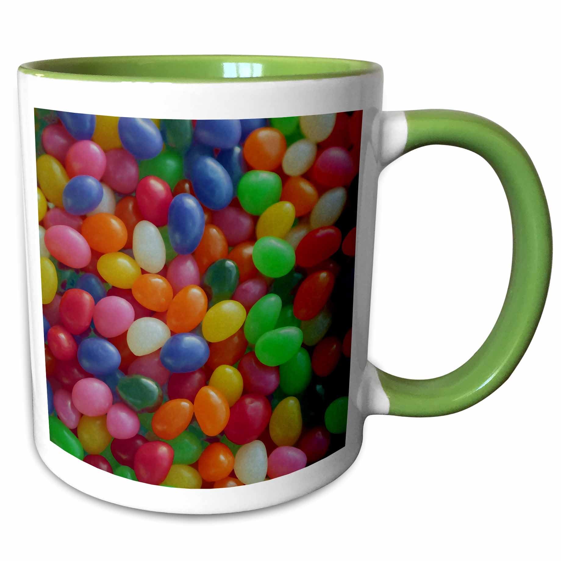 3dRose Close up photograph of a colorful sea of glossy jelly beans. 15oz Two-Tone Green Mug