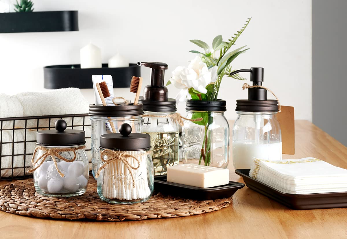 Mason Jar Toothbrush Holder - Premium Rustproof 304 Stainless Steel - Holds 2 Toothbrushes and Toothpaste - Farmhouse Decor Countertop and Vanity Storage Organizer/Bronze