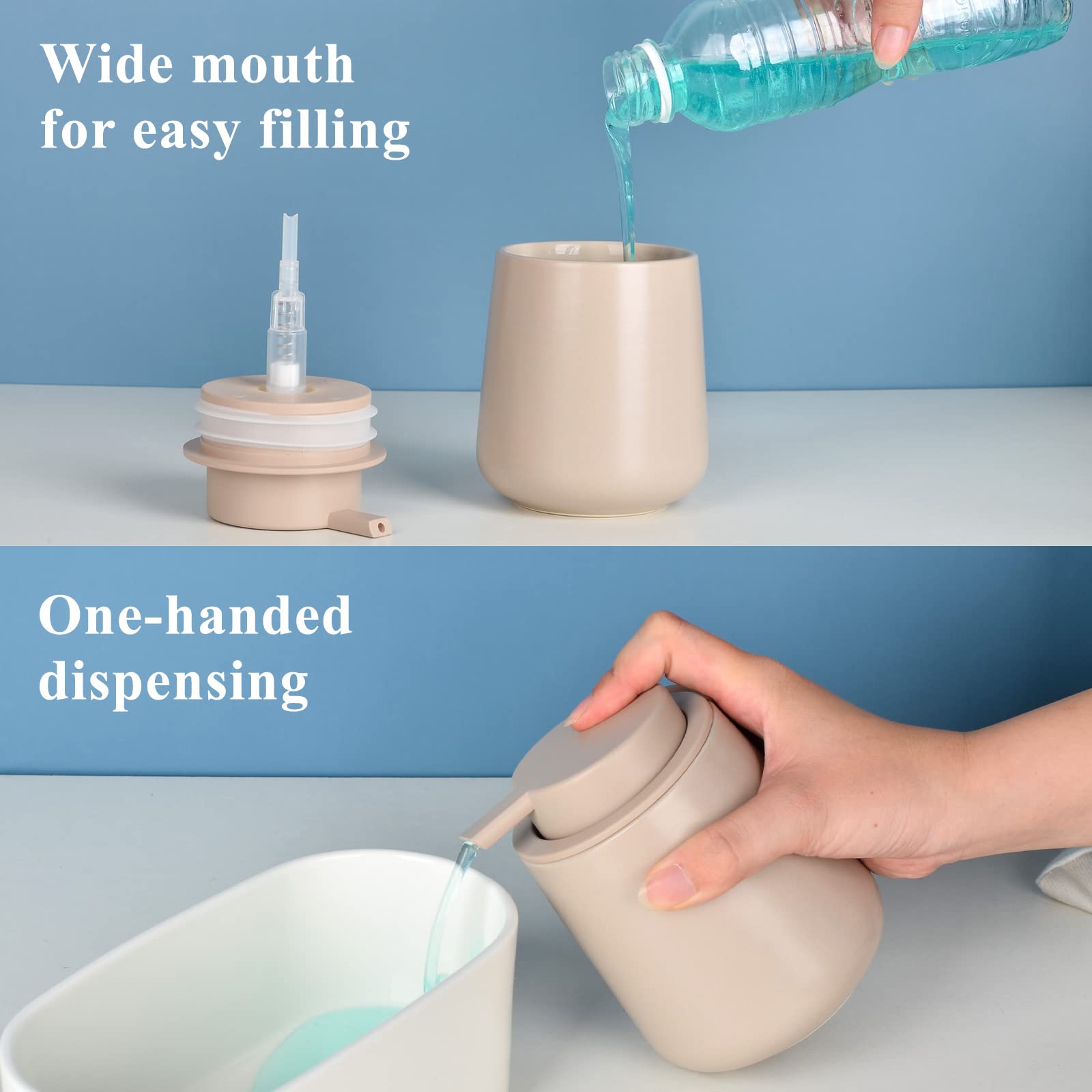 Bosilunlife Hand Soap Dispenser - Ceramic Hand Dish Soap Dispenser For Bathroom 12Ounce Refillable Liquid Hand Soap Dispenser Fo