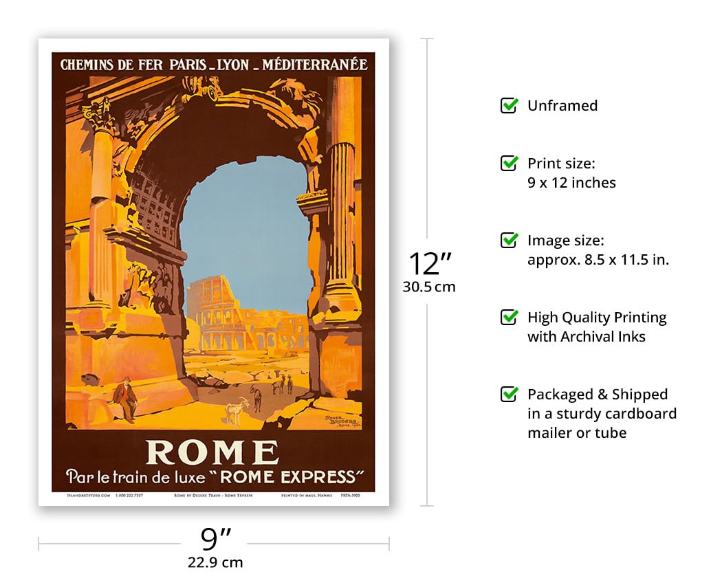 Rome Italy By Deluxe Train - Rome Express - Plm - Vintage Railroad Travel Poster By Roger Broders C.1921 - Master Art Print (Unf