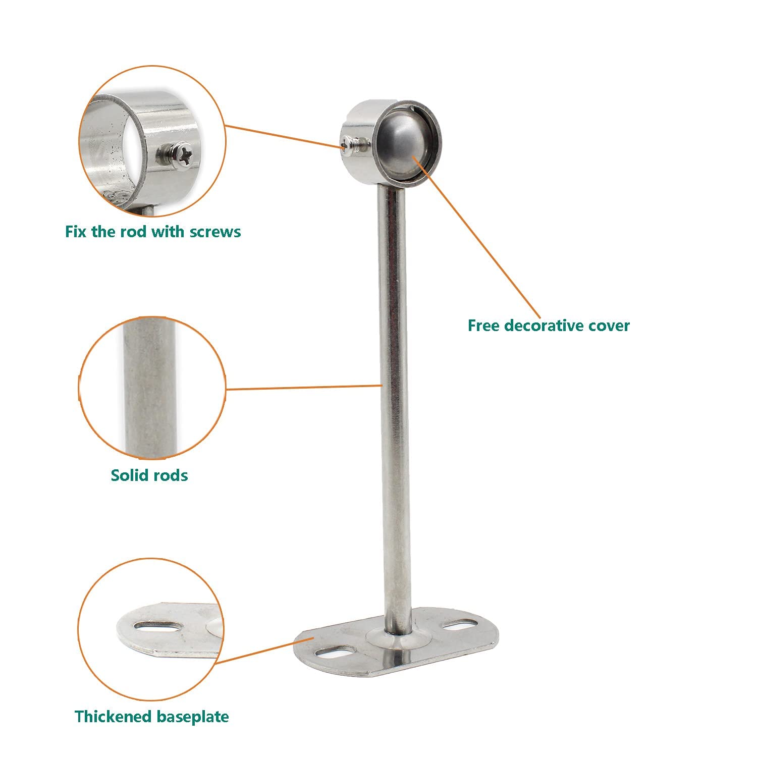 2 Pack Ceiling Mount Bracket, Stainless Steel Wardrobe Pipe Bracket Rod Holder Ceiling Holder, Ulifestar Shower Curtain Closet W