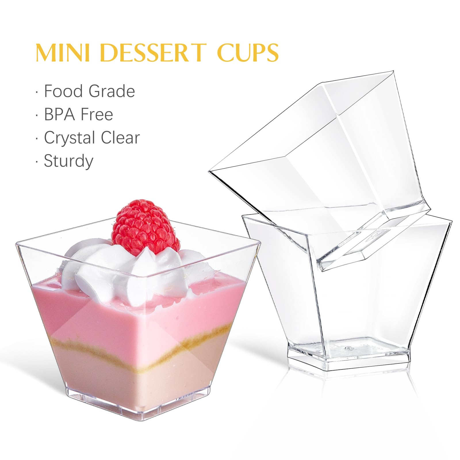 Qeirudu 50 Pack 3.5 Oz Square Mini Dessert Cups With Spoons, Plastic Dessert Cups Clear Small Parfait Shooter Cups For Party App