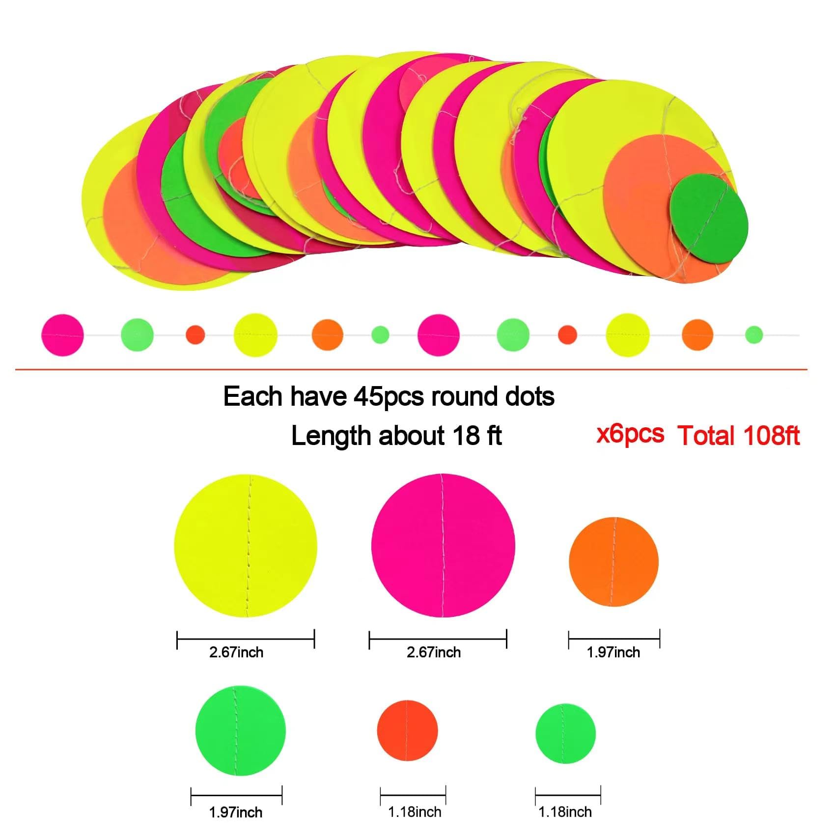 108Feet Paper Uv Round Dot Neon Garland Blacklight Reactive Glow In The Dark Party Supplies Streamers Glow Fluorescent Hanging C