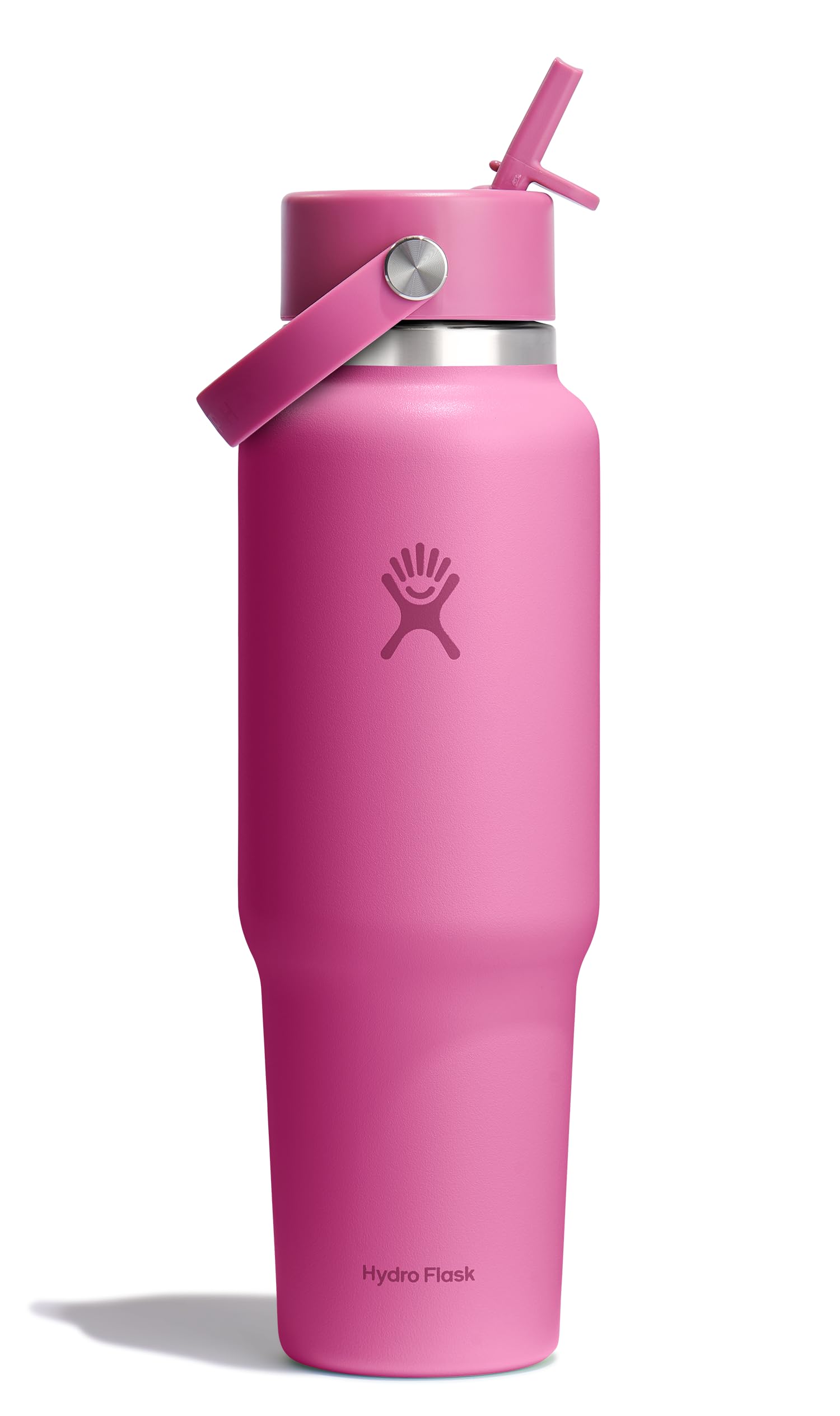 Hydro Flask Travel Water Bottle - Insulated Stainless Steel - Wide Straw Lid, Non Spill, Leakproof in 40 Oz Reef Pink