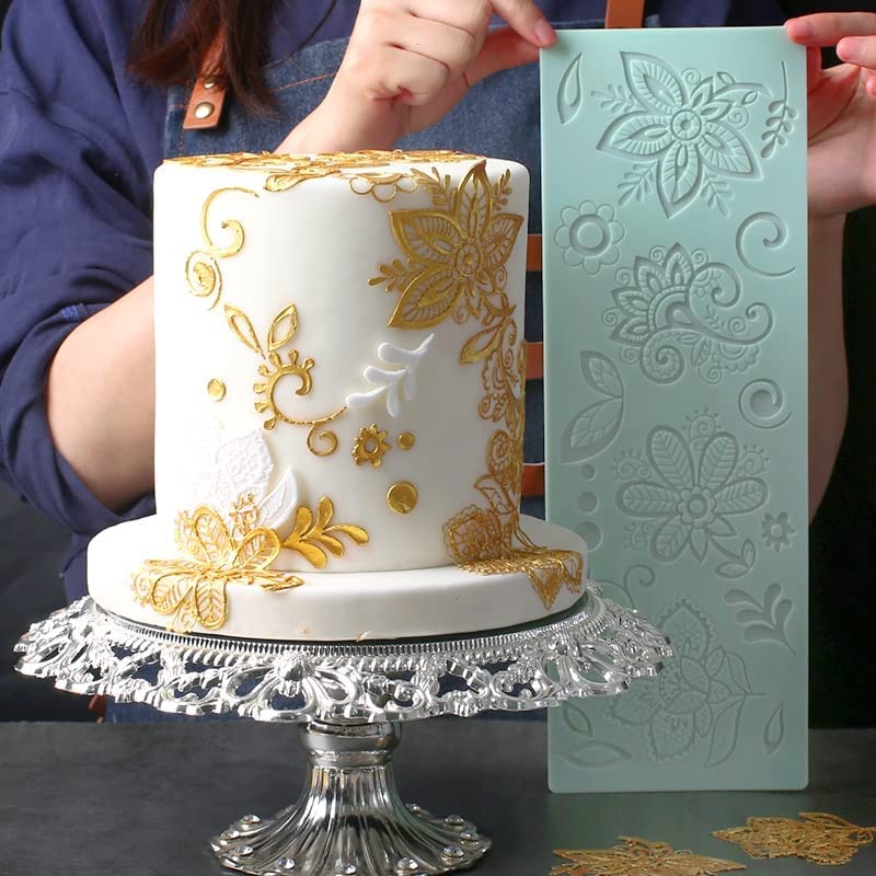 Anyana Flowers Leaves Cake Lace Mold, Lace Fondant Molds Silicone Lace Molds For Wedding Cake Decorating, Clay Mould,Gum Cupcake