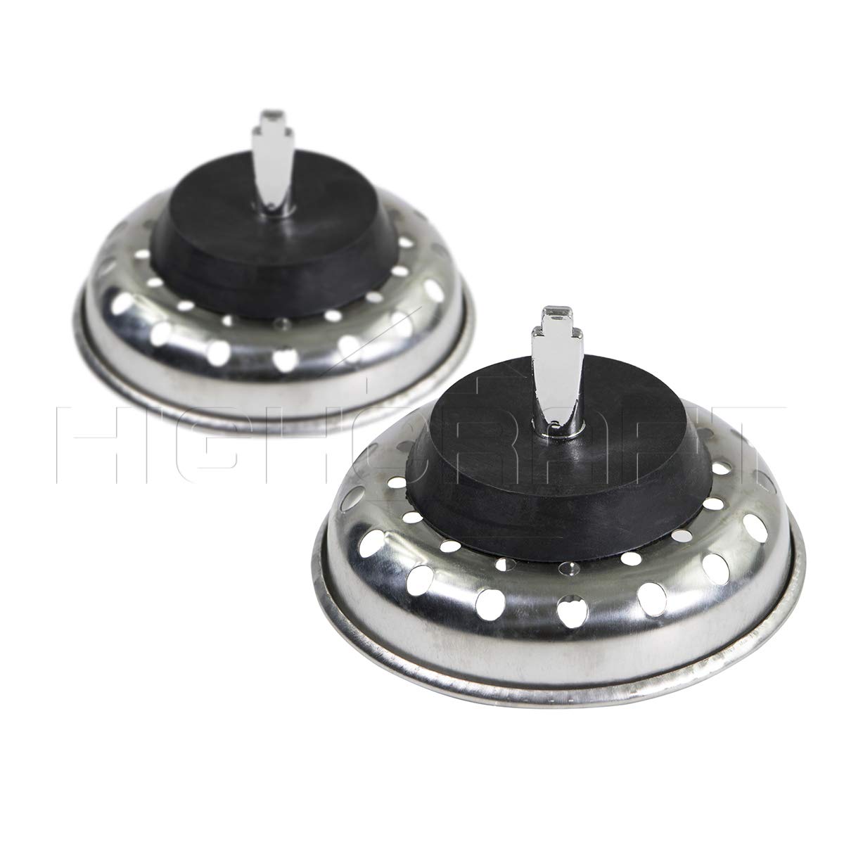 Highcraft 9733-2 Kitchen Sink (3-1/2 Inch) Stainless Steel Drain Assembly With Strainer Basket-And Rubber Stopper, Pack Of 2, 3.