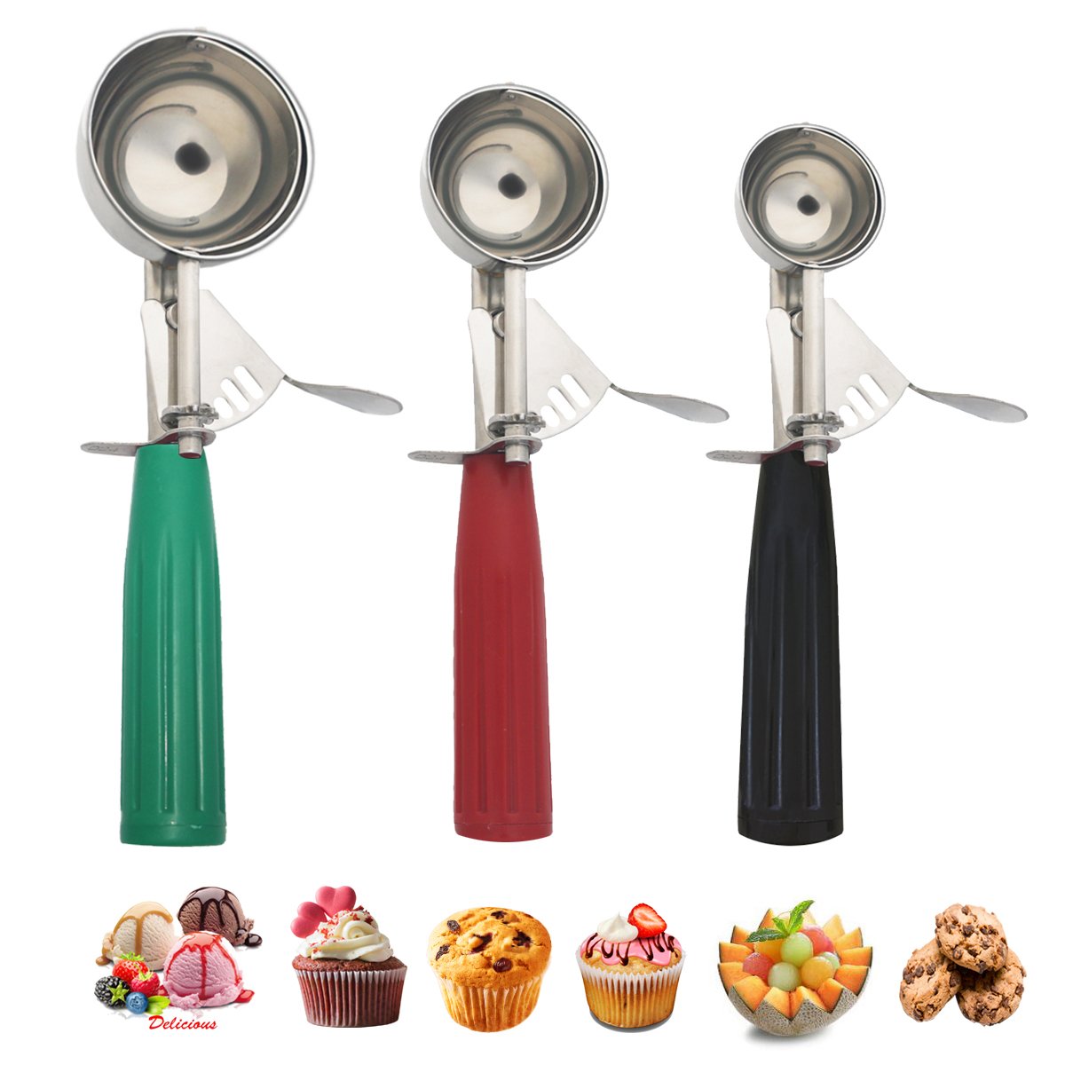 Saebye Cookie Scoop Set, Ice Cream Scoop Set, Multiple Size Large-Medium-Small Size Disher, Professional 18/8 Stainless Steel Cu
