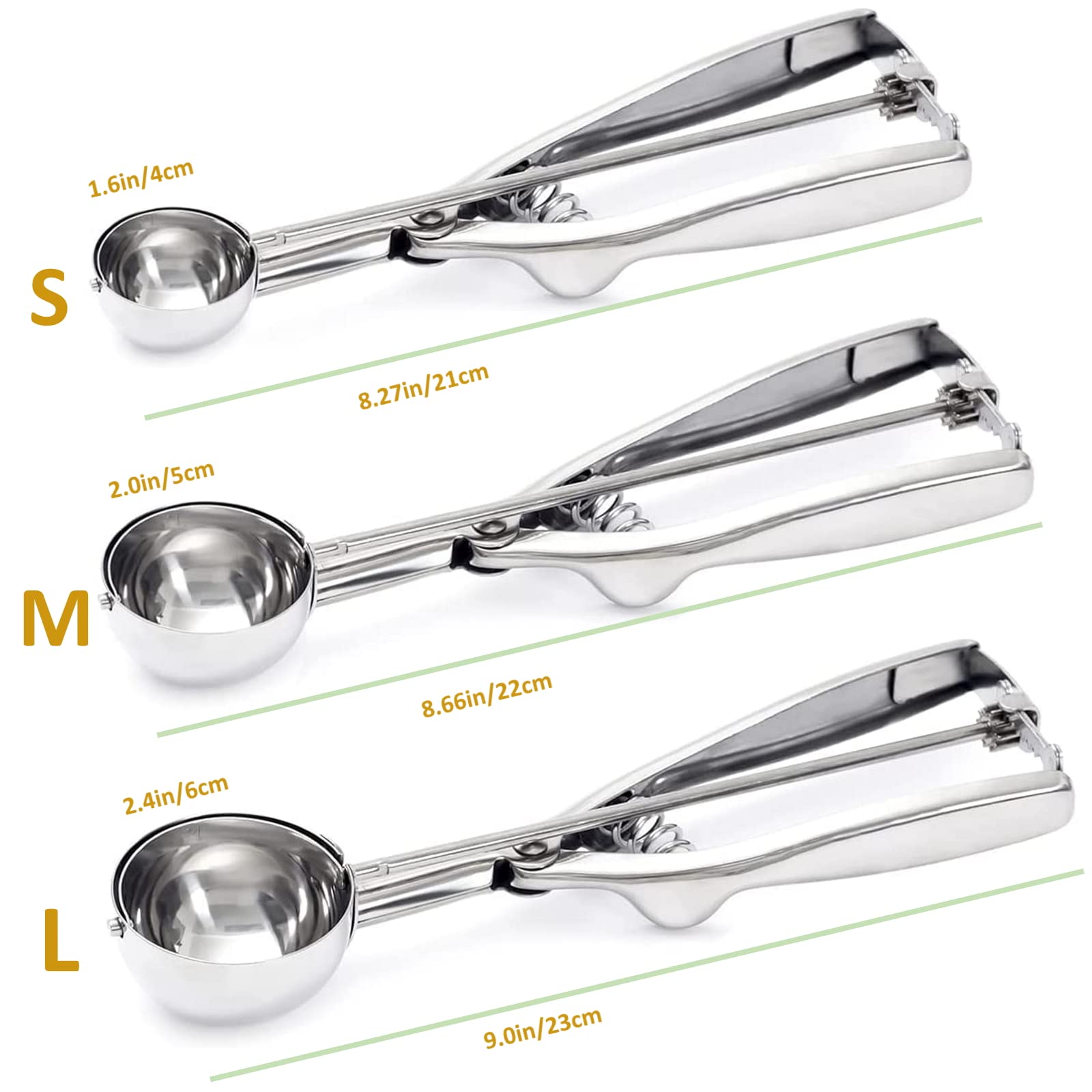 Ice Cream Scoop, 3Pcs Cookie Scoop Set, 18/8 Stainless Steel Cookie Dough Scoop, Cookie Scoops For Baking Set Of 3, Ice Cream Sc