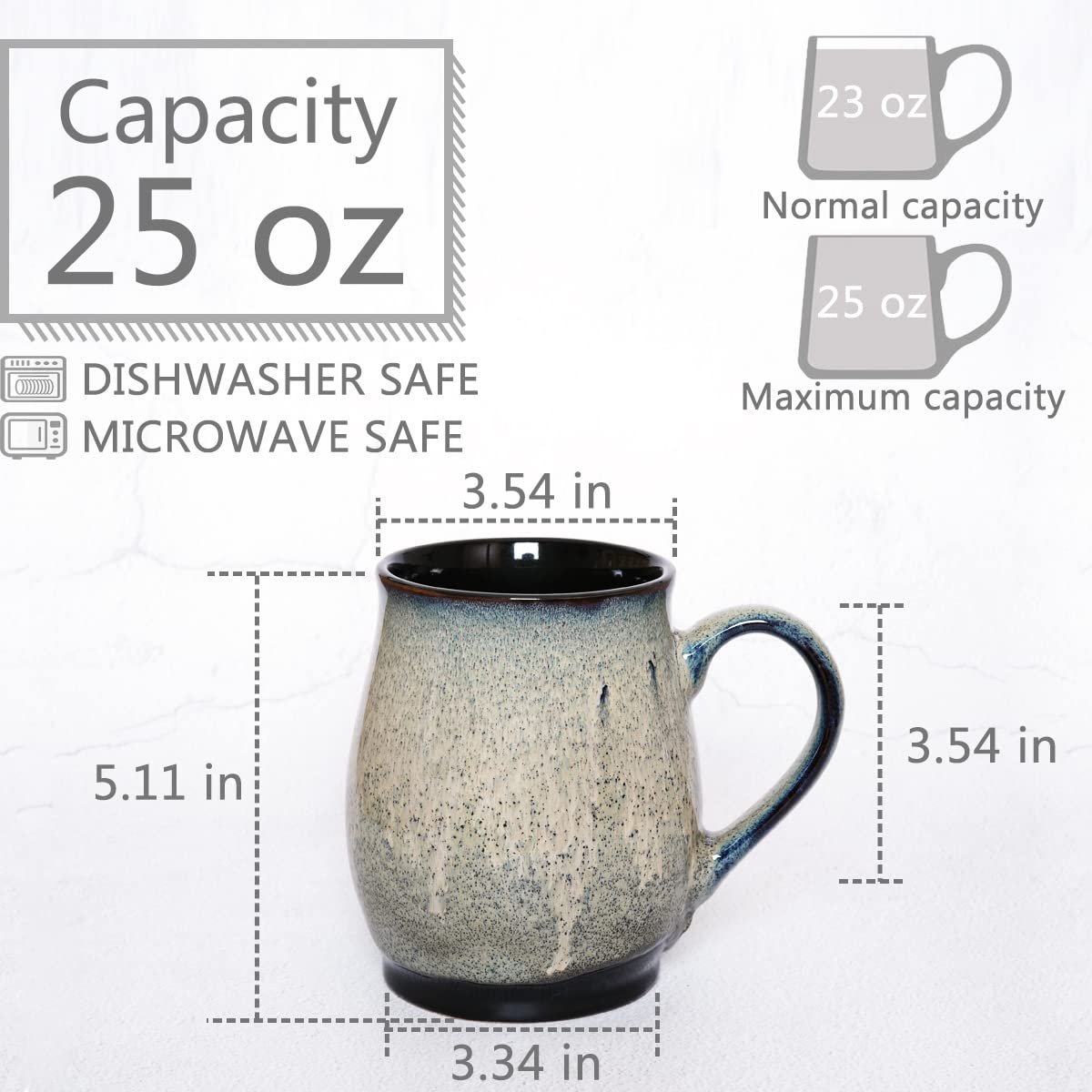 Bosmarlin Extra Large Ceramic Coffee Mug, 25 Oz, Dishwasher And Microwave Safe, Big Oversized Tea Cup For Office And Home, (Blue