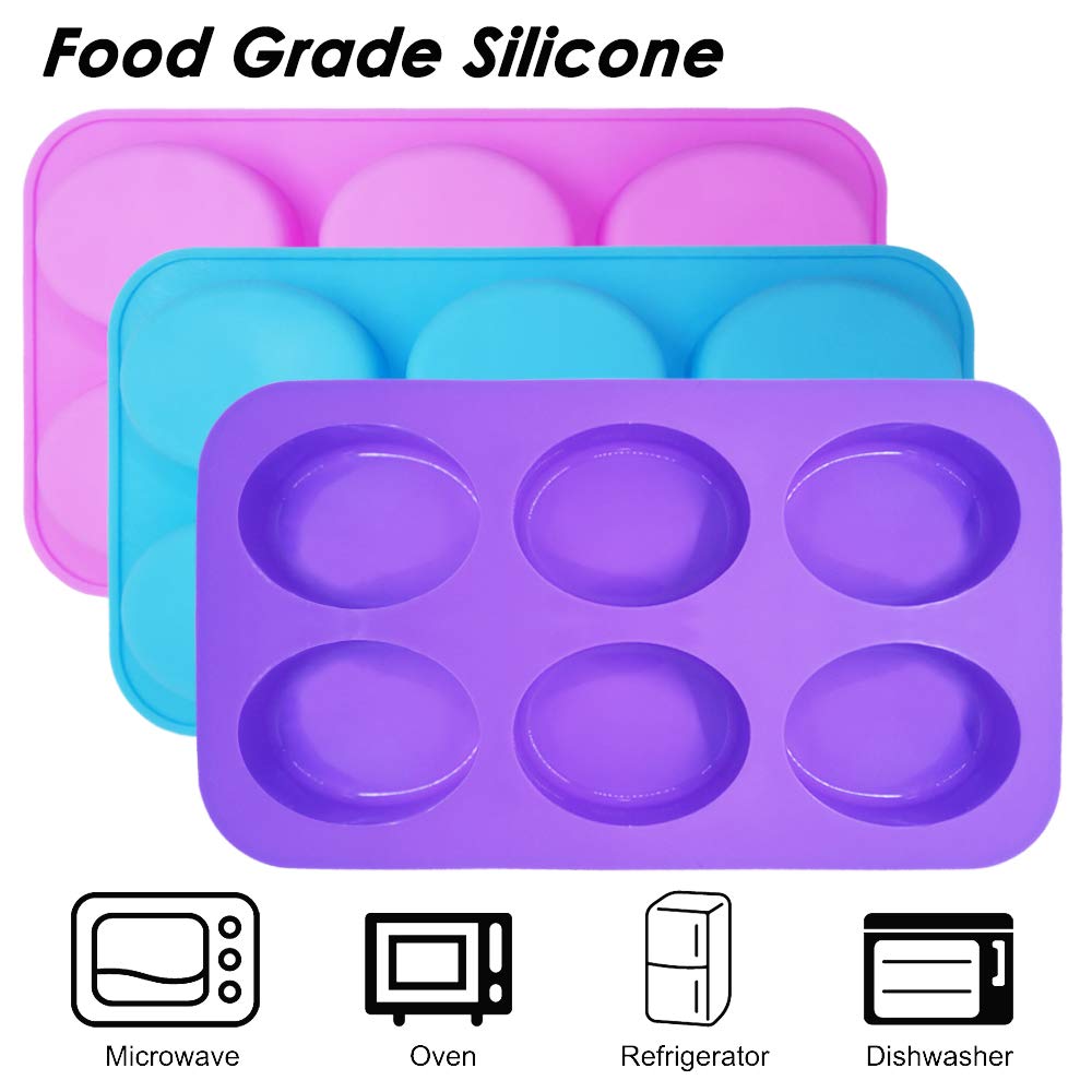 3 Packs Silicone 6 Cavities Oval Shape Cake Mold, Findtop Homemade Craft Soap Mold Cake Mold For Cake Baking Tart Pudding Cookie