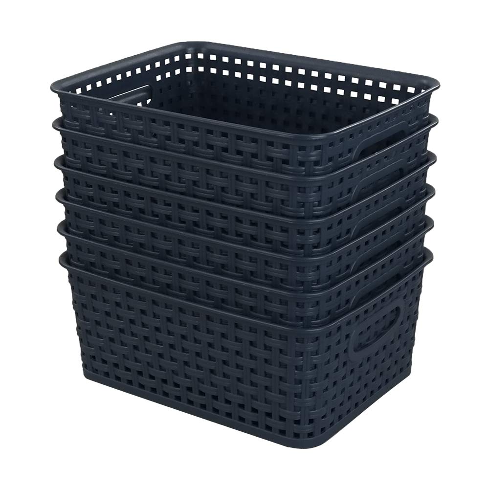 Sandmovie Plastic Weave Storage Baskets For Kitchen Bathroom, Navy Blue, 6 Packs