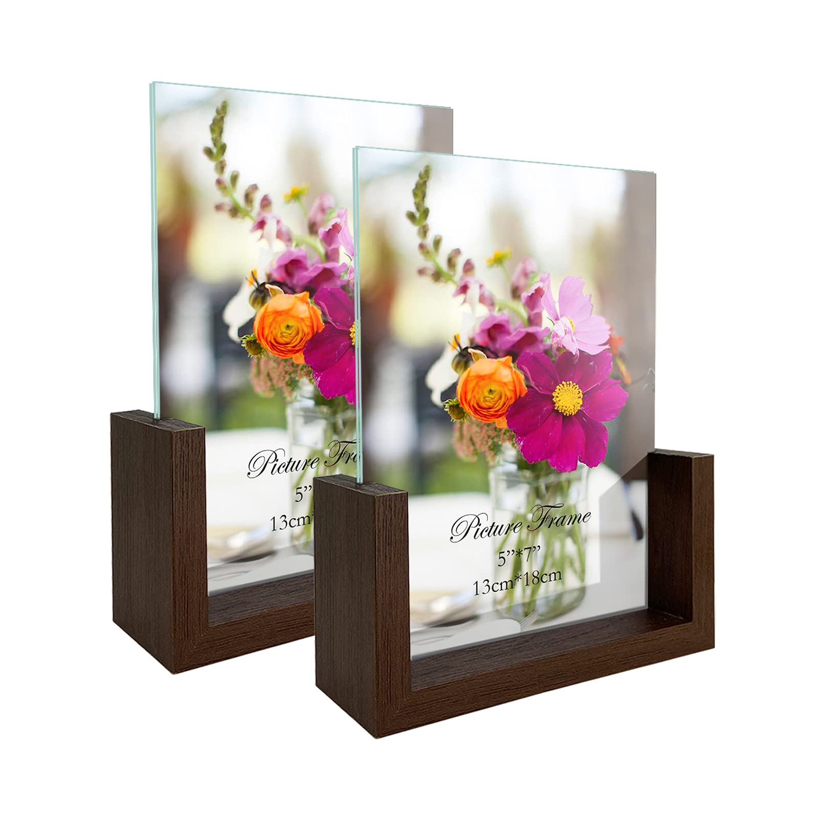 RLAVBL 5x7 Picture Frame Set of 2, Rustic Glass Photo Frames with Base for Tabletop Display